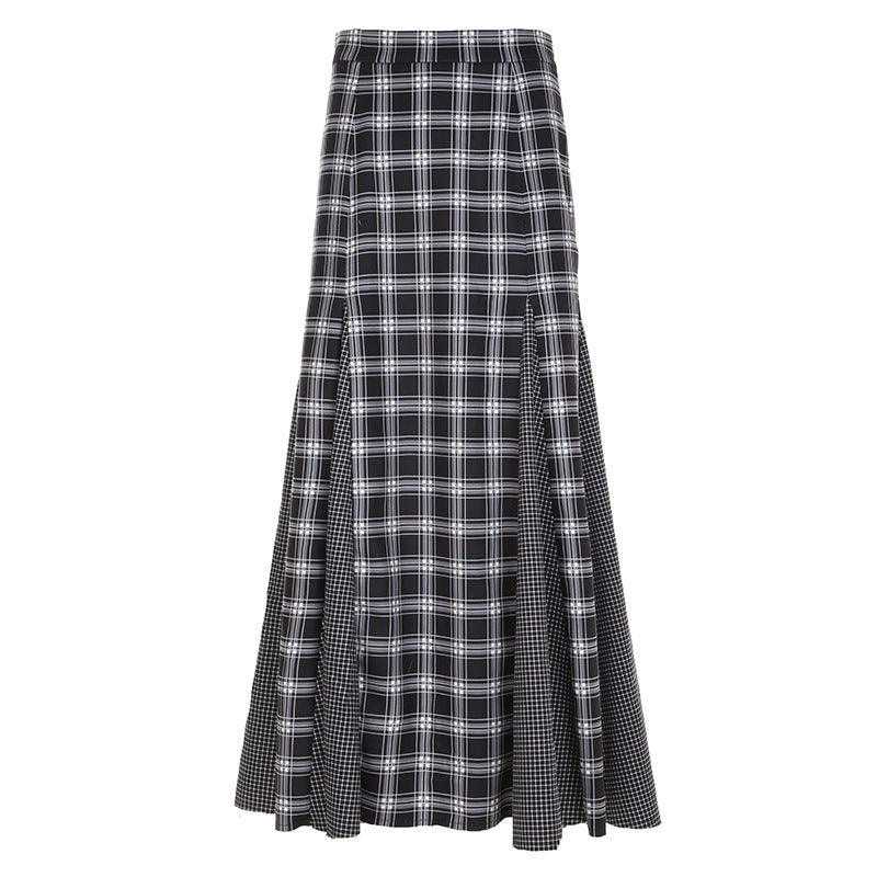 Damen Eleganter Maxirock mit kontrastierenden Karomustern und seitlichen Schlitzen Drune