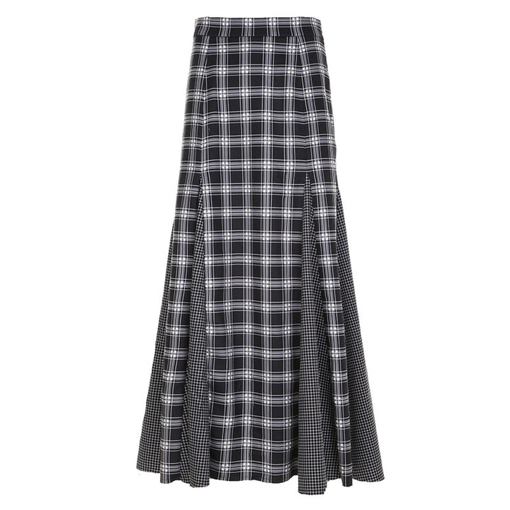 Damen Eleganter Maxirock mit kontrastierenden Karomustern und seitlichen Schlitzen Drune