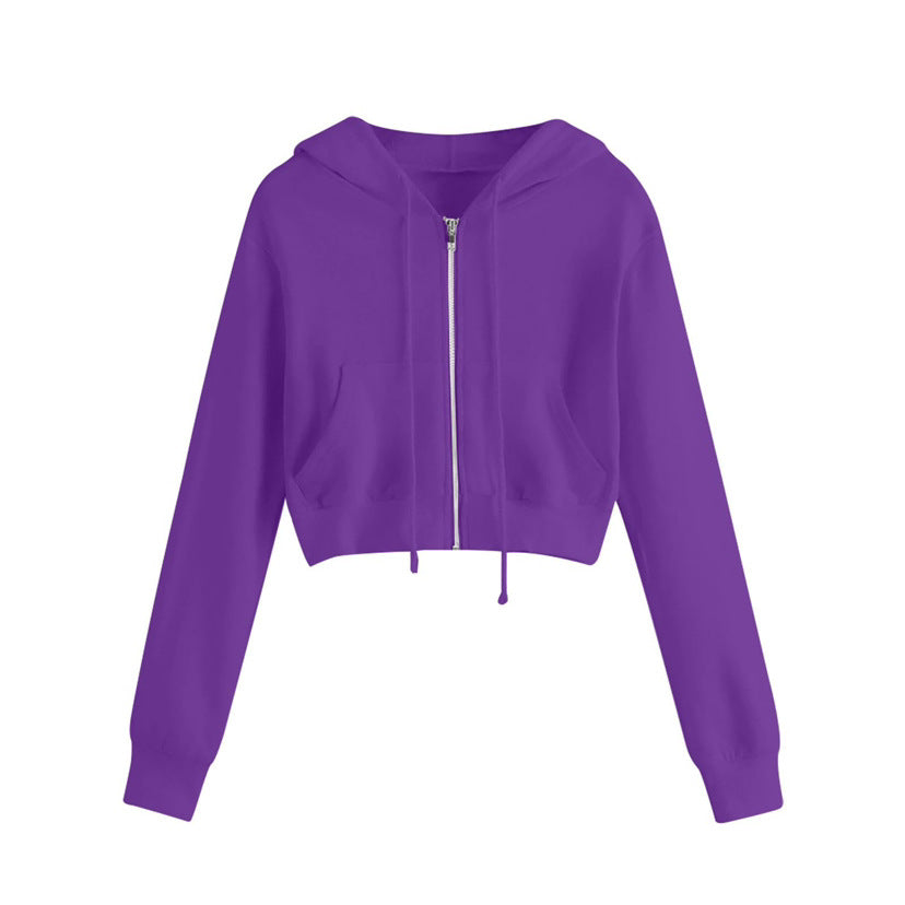 Damen Kurzer Reißverschluss Hoodie mit Kängurutasche Drune