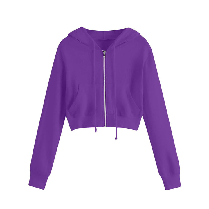 Damen Kurzer Reißverschluss Hoodie mit Kängurutasche Drune