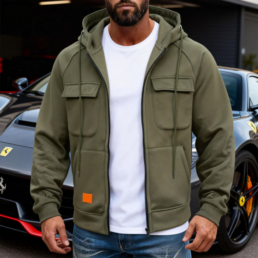Herren Kapuzenjacke mit durchgehendem Reißverschluss, Brustklappen und moderner Slim‑Fit-Silhouette Drune