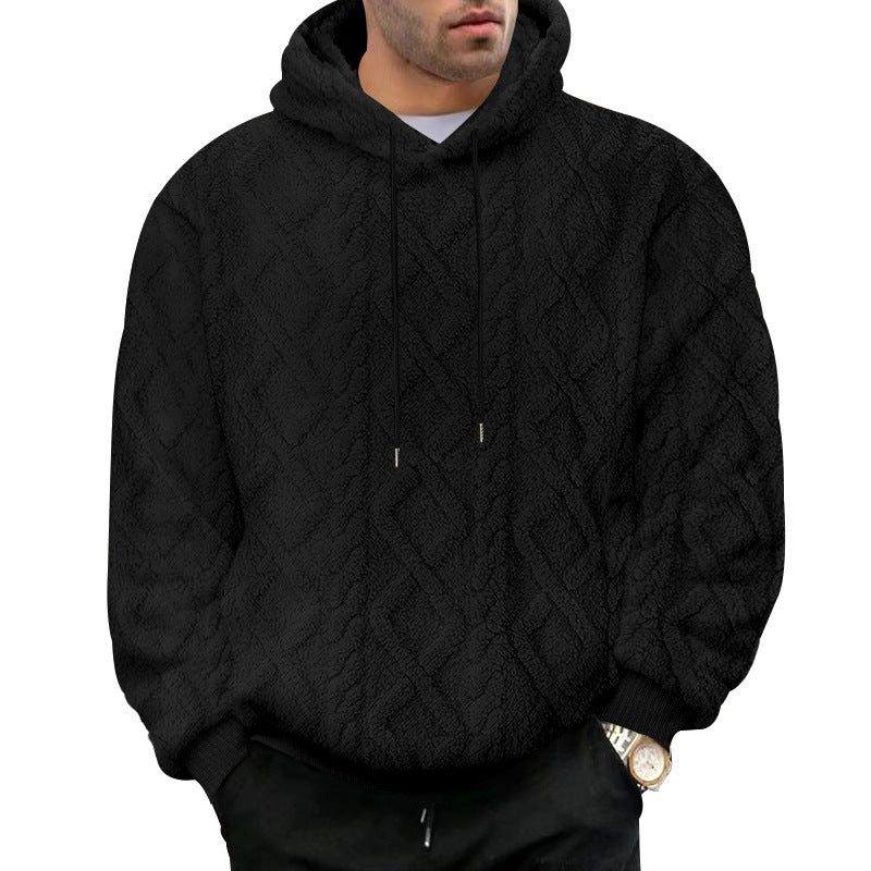 Herren nan kuscheliger Oversize Teddy Hoodie mit Kapuze und Rautenstruktur Drune