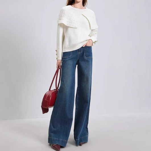 Damen Pullover mit einzigartigem Kragen und lässigem Design Drune