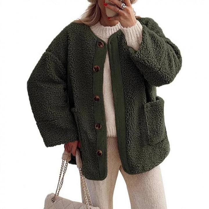 Damen Kuschelige Teddyjacke mit Knopfverschluss und aufgesetzten Taschen Drune