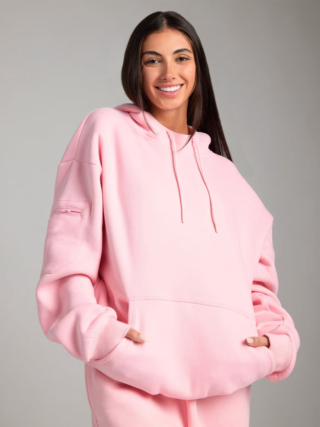 Damen Oversized Kapuzenpullover mit integrierter gepolsterter Schlafmaske Drune