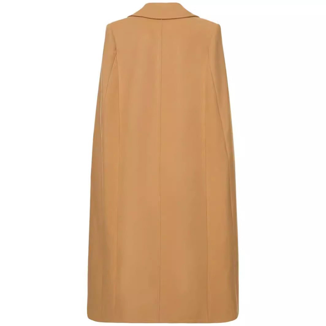 Damen Cape-inspirierter Maxilanger Mantel aus Wollmix mit schmalem Revers Drune