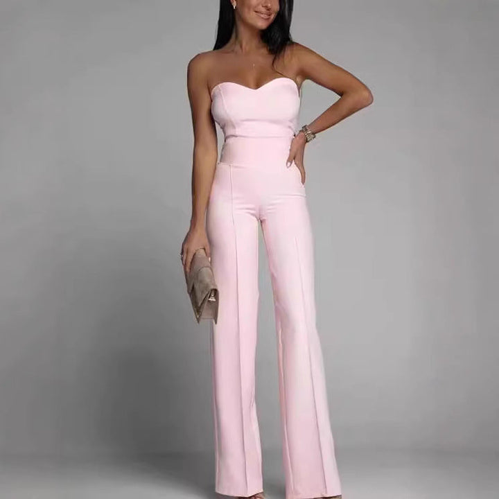 Damen eleganter Jumpsuit mit schulterfreiem Design und weitem Bein Drune