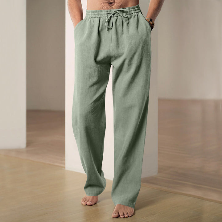 Herren Locker geschnittene Leinenhose mit Kordelzug und geradem Bein Drune