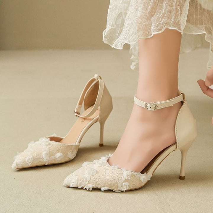 Damen elegante High Heels mit floralem Spitzendesign und verstellbarem Riemen Drune