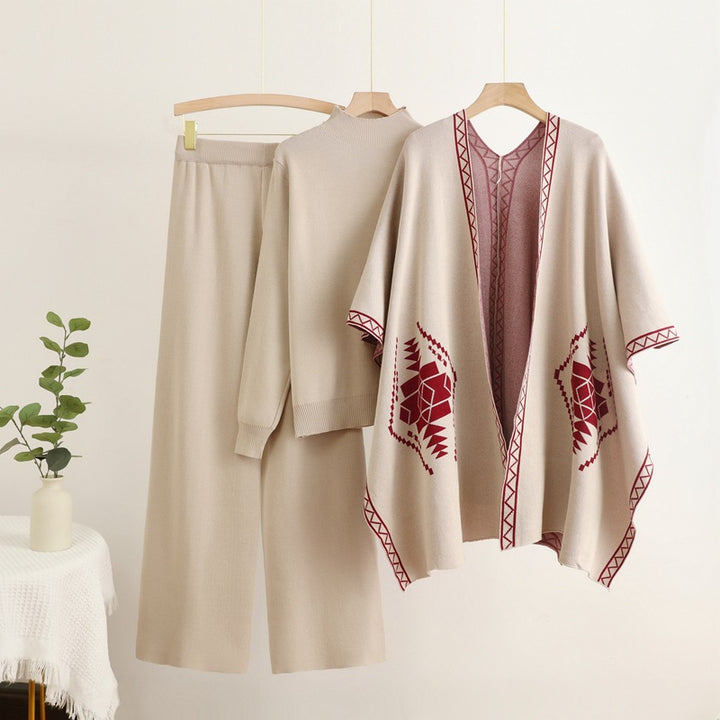 Damen Strick-Loungewear-Set mit außergewöhnlichem Poncho-Stil Drune