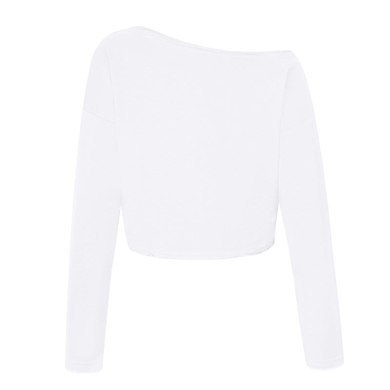Damen Cropped Langarmshirt mit weitem Boot-Ausschnitt und dropped-shoulder Drune