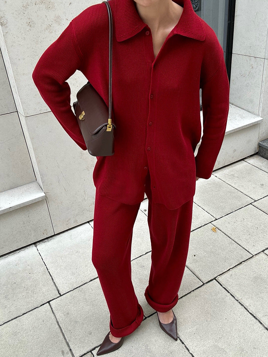 Drune | Einreihige Gerippte Strickjacke und Lockere Hosen Satz