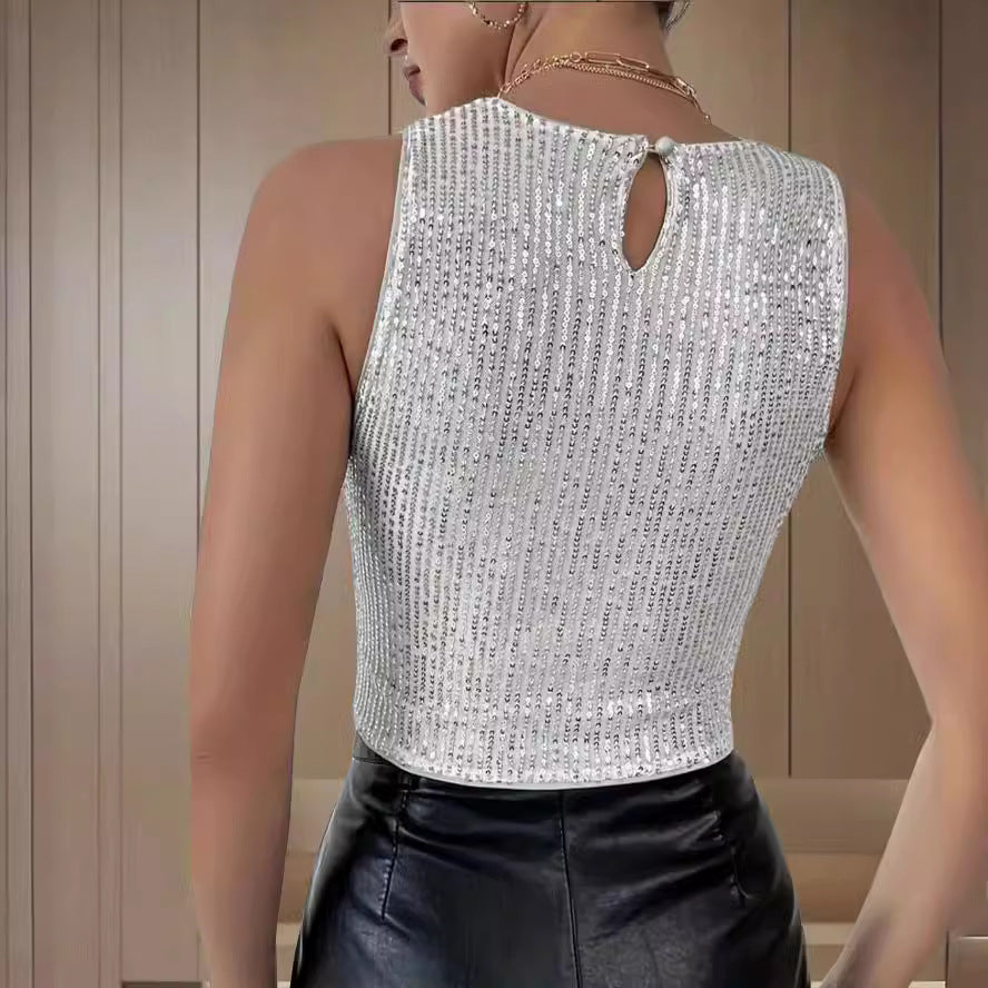 Damen Glitzerndes Crop-Top aus feiner Stoffstruktur Drune