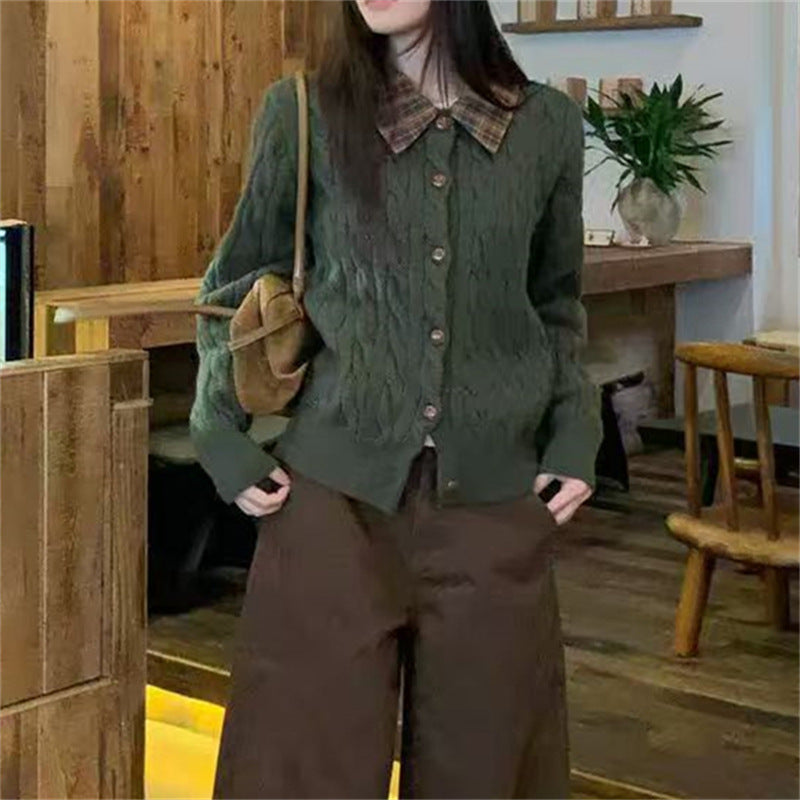 Damen Strickjacke mit strukturiertem Muster und klassischem Hemdkragen Drune