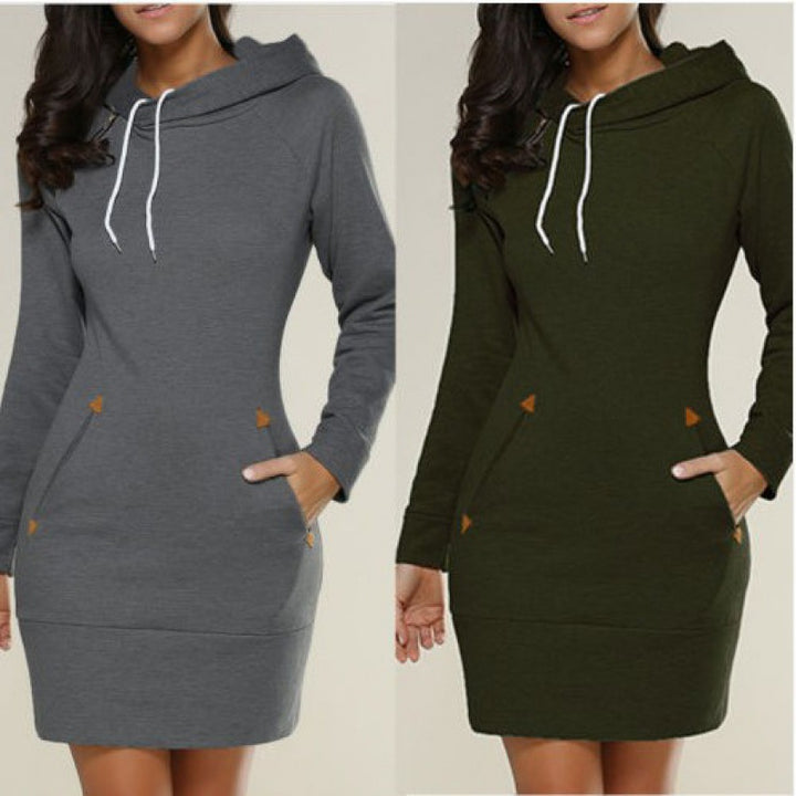 Damen Kapuzenkleid aus Sweat mit Kängurutaschen und taillierter Passform Drune