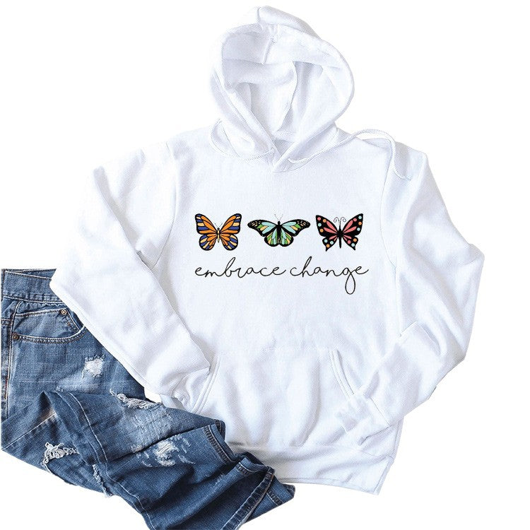 Damen Kapuzenpullover mit inspirierendem Schmetterlingsmotiv und motivierender Botschaft Drune