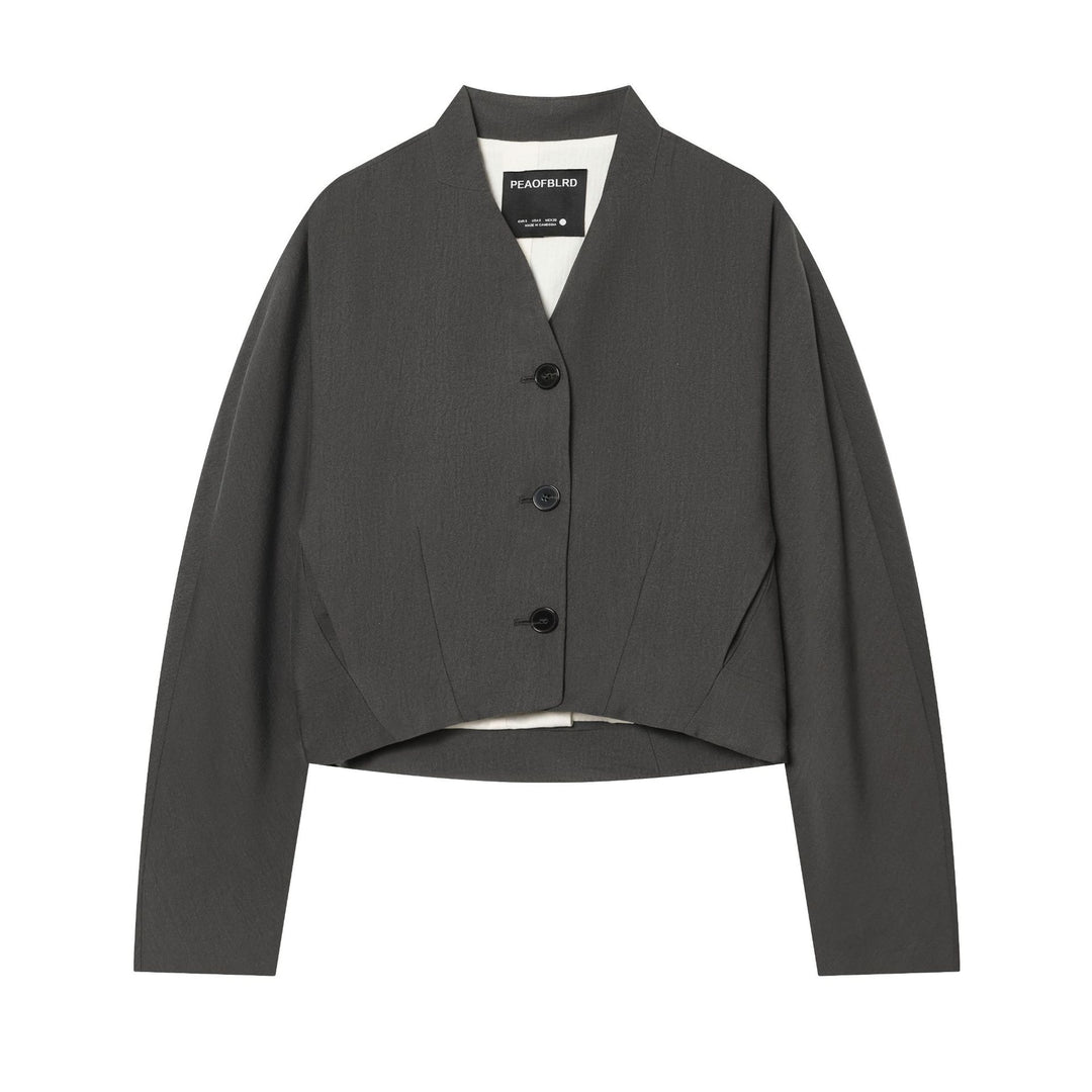 Damen nan taillierter Cropped-Blazer mit V-Ausschnitt, entwurfsnahtiger Formgebung und dreiknopfverschluss Drune