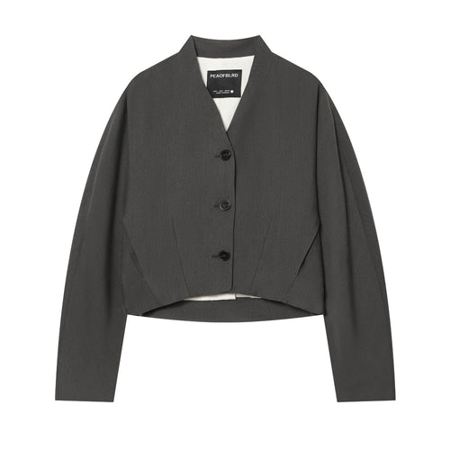 Damen nan taillierter Cropped-Blazer mit V-Ausschnitt, entwurfsnahtiger Formgebung und dreiknopfverschluss Drune