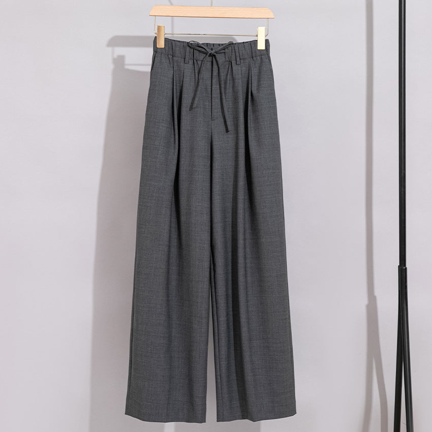 Damen Weite High‑Waist Bundhose mit Tunnelzug und Bügelfalte Drune