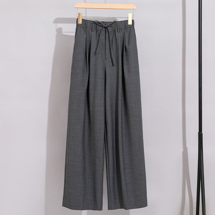 Damen Weite High‑Waist Bundhose mit Tunnelzug und Bügelfalte Drune