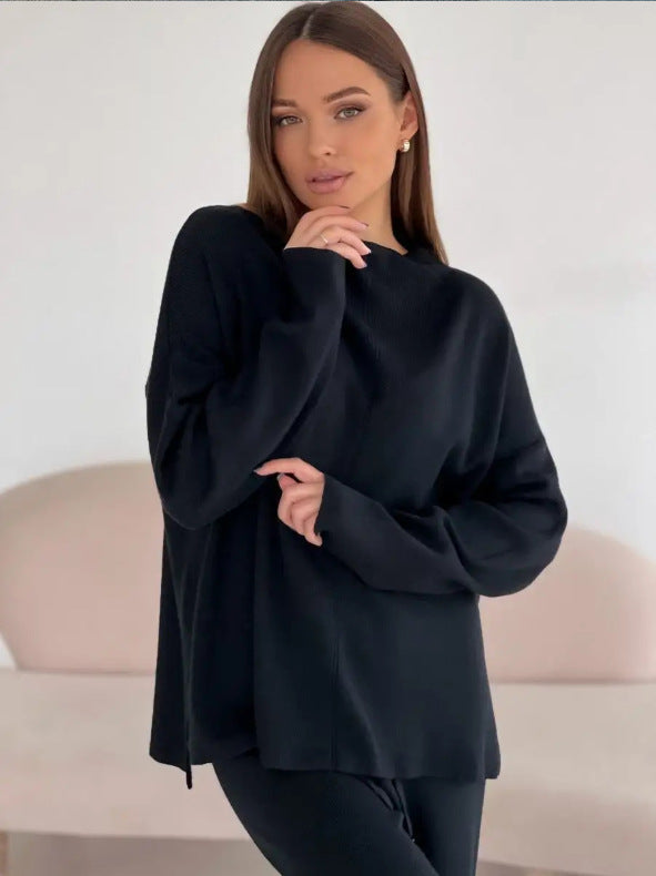 Damen lässiges Strickensemble mit hohem Kragen Drune