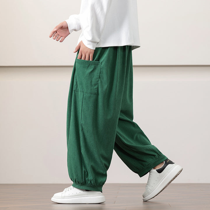 Damen lässige Cordhose mit elastischem Bund und farbigen Schnürsenkeln Drune