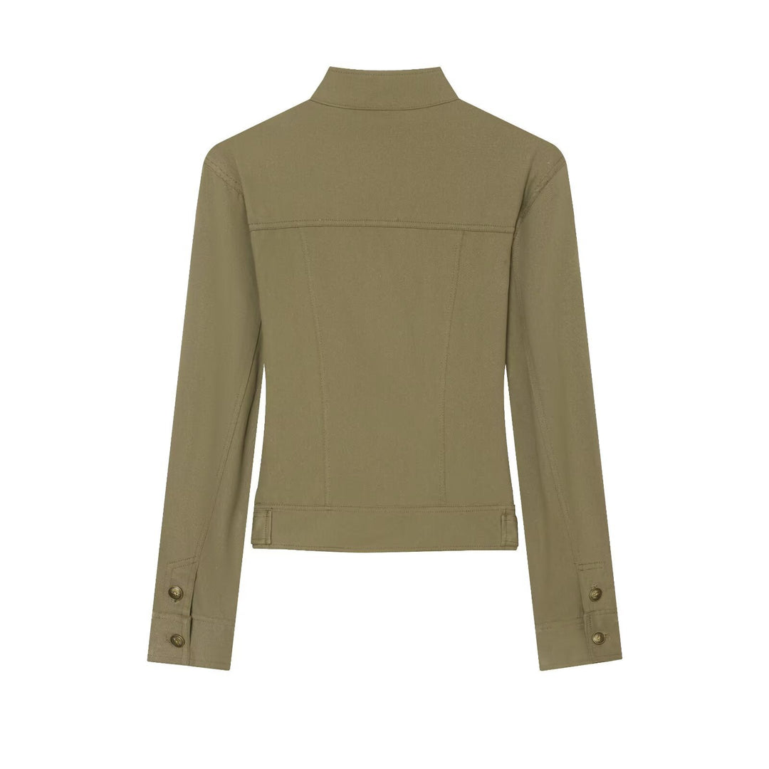 Damen Militärinspirierte taillierte Feldjacke mit Stehkragen und Zierknopfleisten Drune