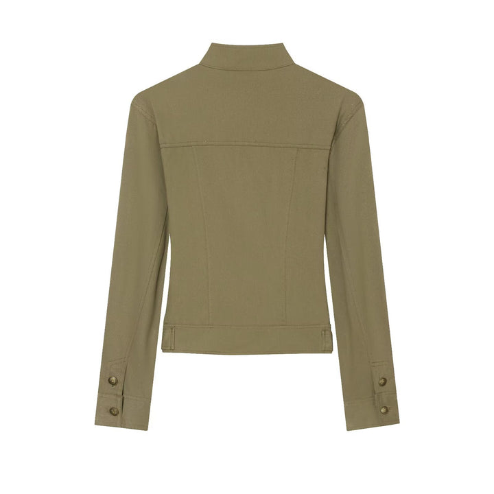 Damen Militärinspirierte taillierte Feldjacke mit Stehkragen und Zierknopfleisten Drune