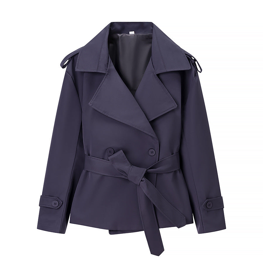 Damen nan verkürzte zweireihige Trenchjacke mit Bindegürtel Schulterklappen und Manschettenriegel Drune