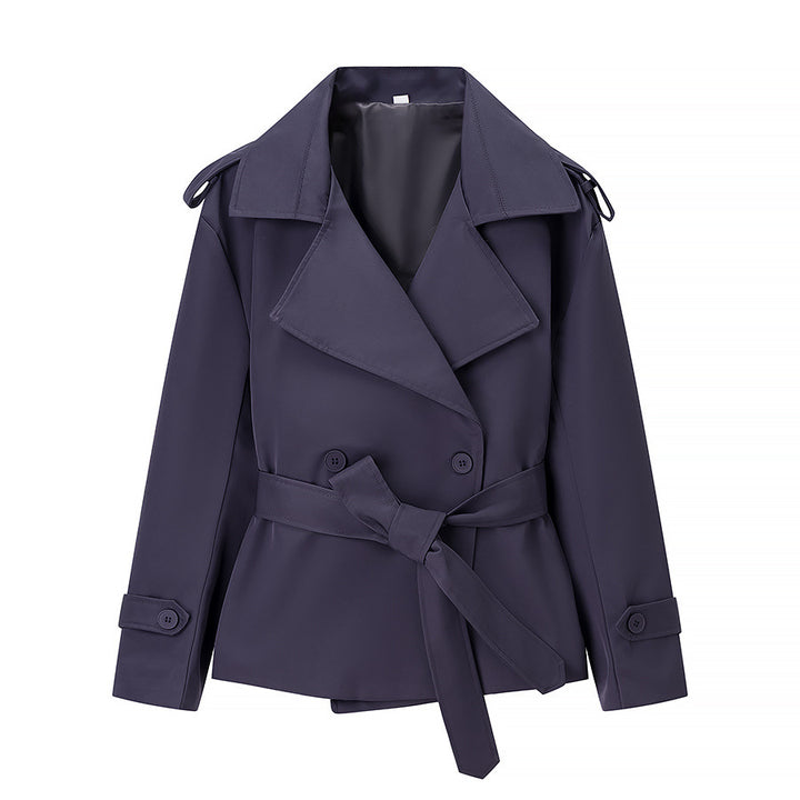 Damen nan verkürzte zweireihige Trenchjacke mit Bindegürtel Schulterklappen und Manschettenriegel Drune