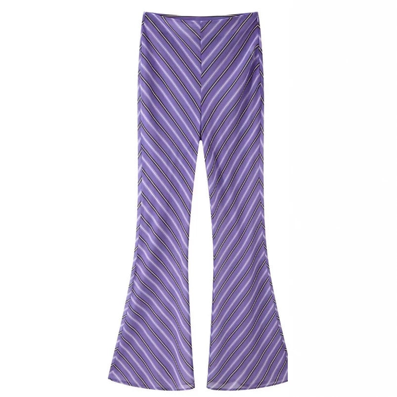 Damen Hochtaillierte ausgestellte Satinpalazzohose mit diagonalem Streifenmuster Drune