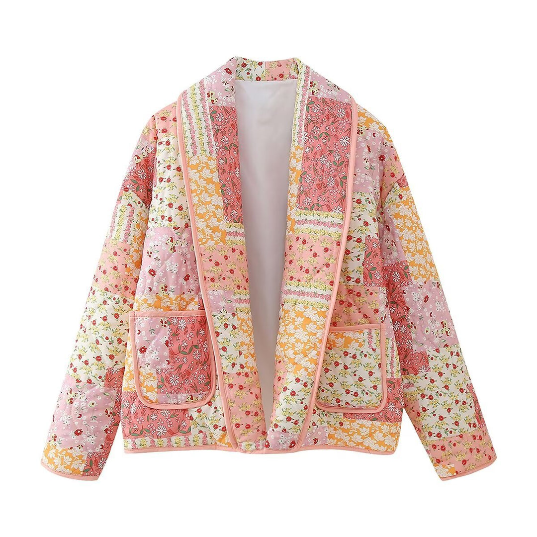 Damen nan gesteppte Patchwork-Quiltjacke mit Reverskragen und aufgesetzten Taschen Drune