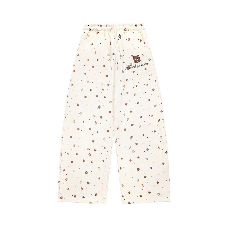 Damen Weite Loungehose im Culotte‑Stil mit elastischem Komfortbund und süßem Bären‑Print Drune