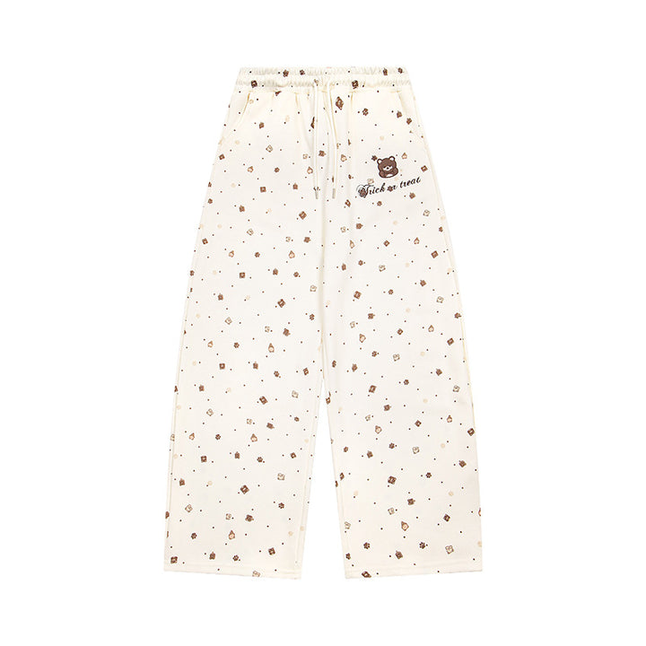Damen Weite Loungehose im Culotte‑Stil mit elastischem Komfortbund und süßem Bären‑Print Drune