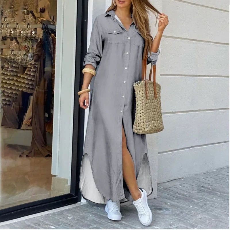Damen Hemdkleid mit elegantem Schlitz und praktischen Taschen Drune