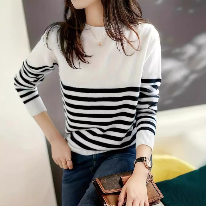 Damen Feinstrickpullover mit maritimem Streifenmuster und Rundhalsausschnitt Drune