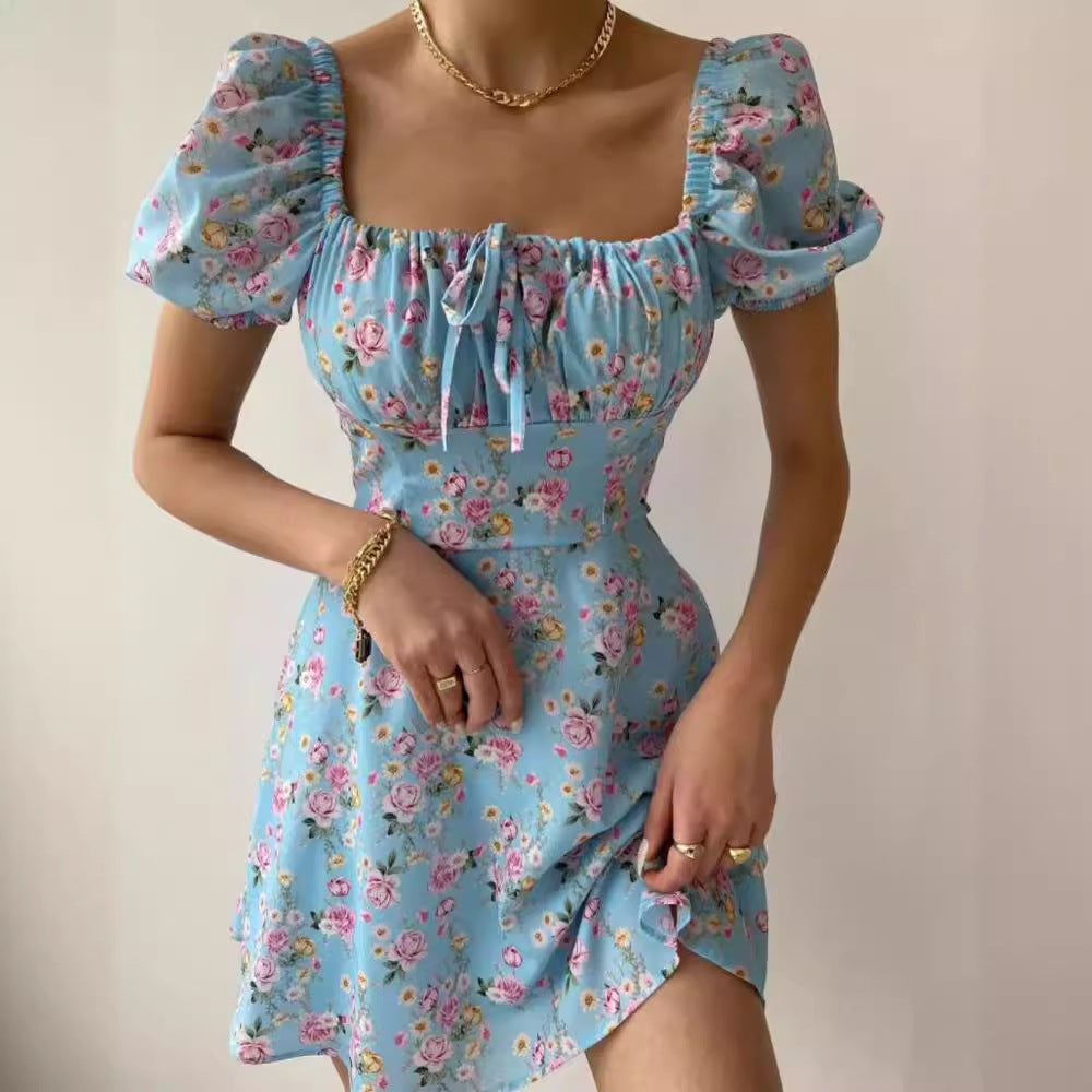Damen Minikleid mit voluminösen Puffärmeln und floralem Muster Drune