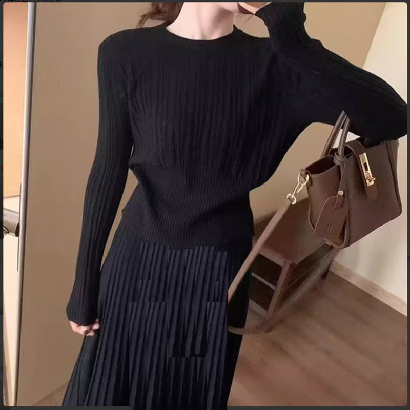 Damen Elegantes Plissee Maxikleid mit Strickpullover Drune