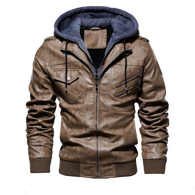 Herren Lederimitat-Fieldblouson mit innenliegendem Hoodie, Reißverschluss-Brusttaschen und Rippbündchen Drune