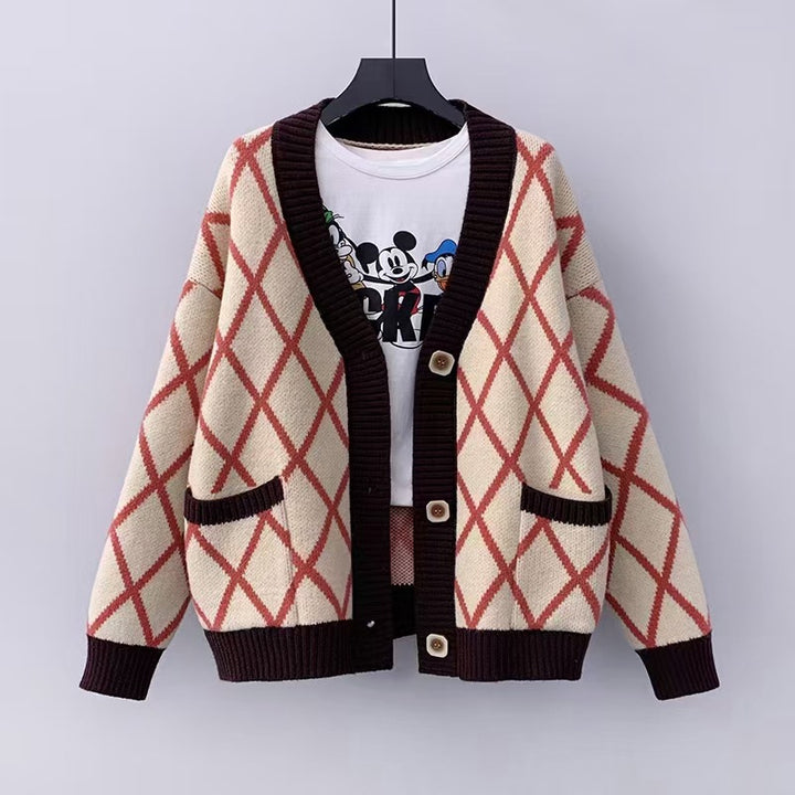 Damen Grobstrickcardigan mit Karomuster Drune