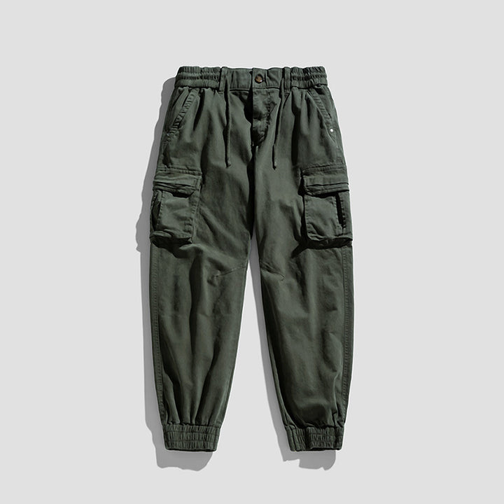 Herren Cargo-Joggerhose im Tactical-Streetstyle mit elastischem Bund, Klapp‑Utility‑Taschen und gerippten Beinabschlüssen Drune