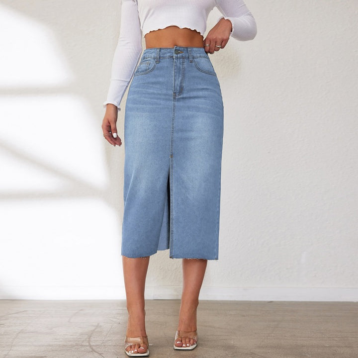 Damen Midi Jeansrock mit seitlichem Schlitz Drune