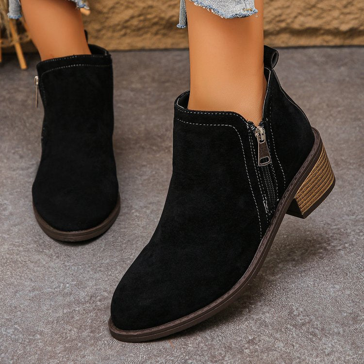 Damen Biker-Stiefeletten mit seitlichem Reißverschluss und modischer Struktur Drune