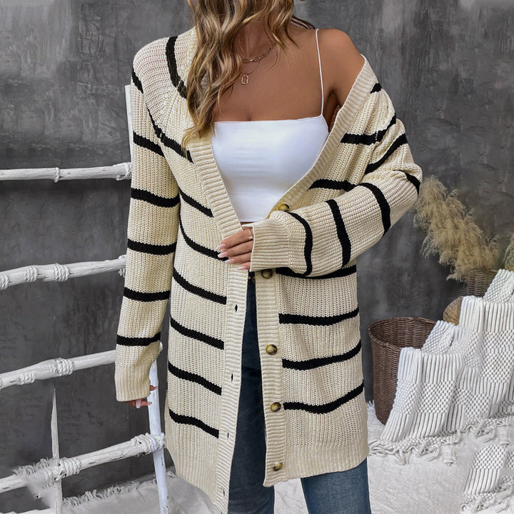 Damen Lässiger Strickcardigan mit Streifen Drune