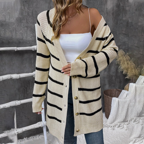 Damen Lässiger Strickcardigan mit Streifen Drune