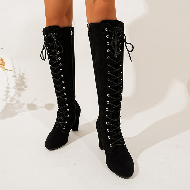 Damen Elegante Overkneestiefel mit Schnürdetail Drune