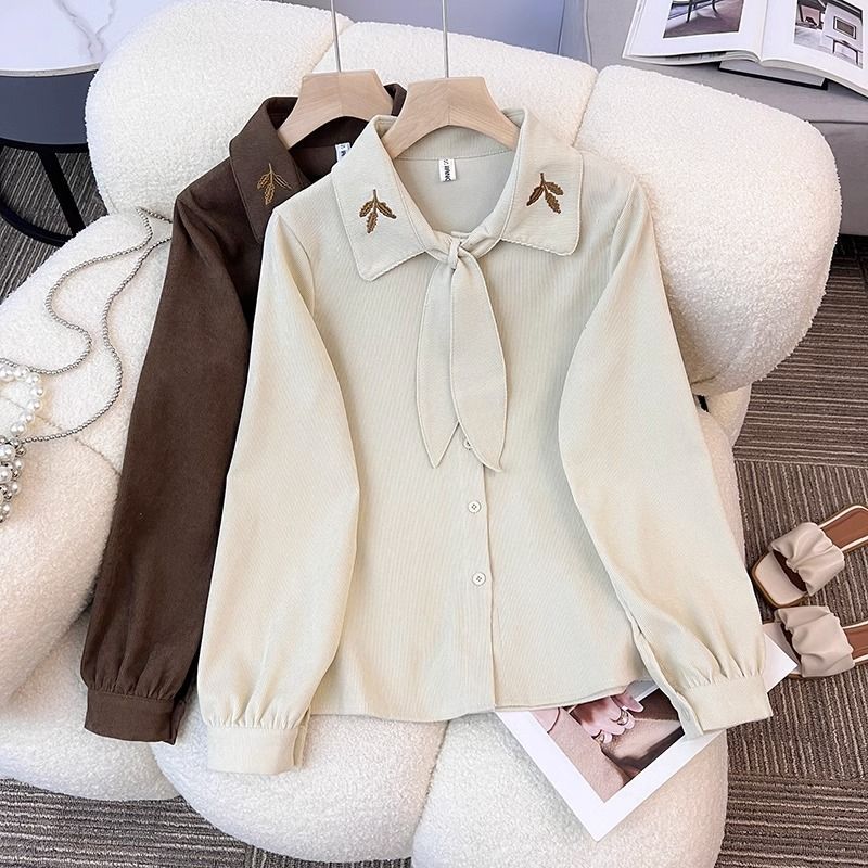 Damen elegante Bluse mit Schleifenkragen Drune