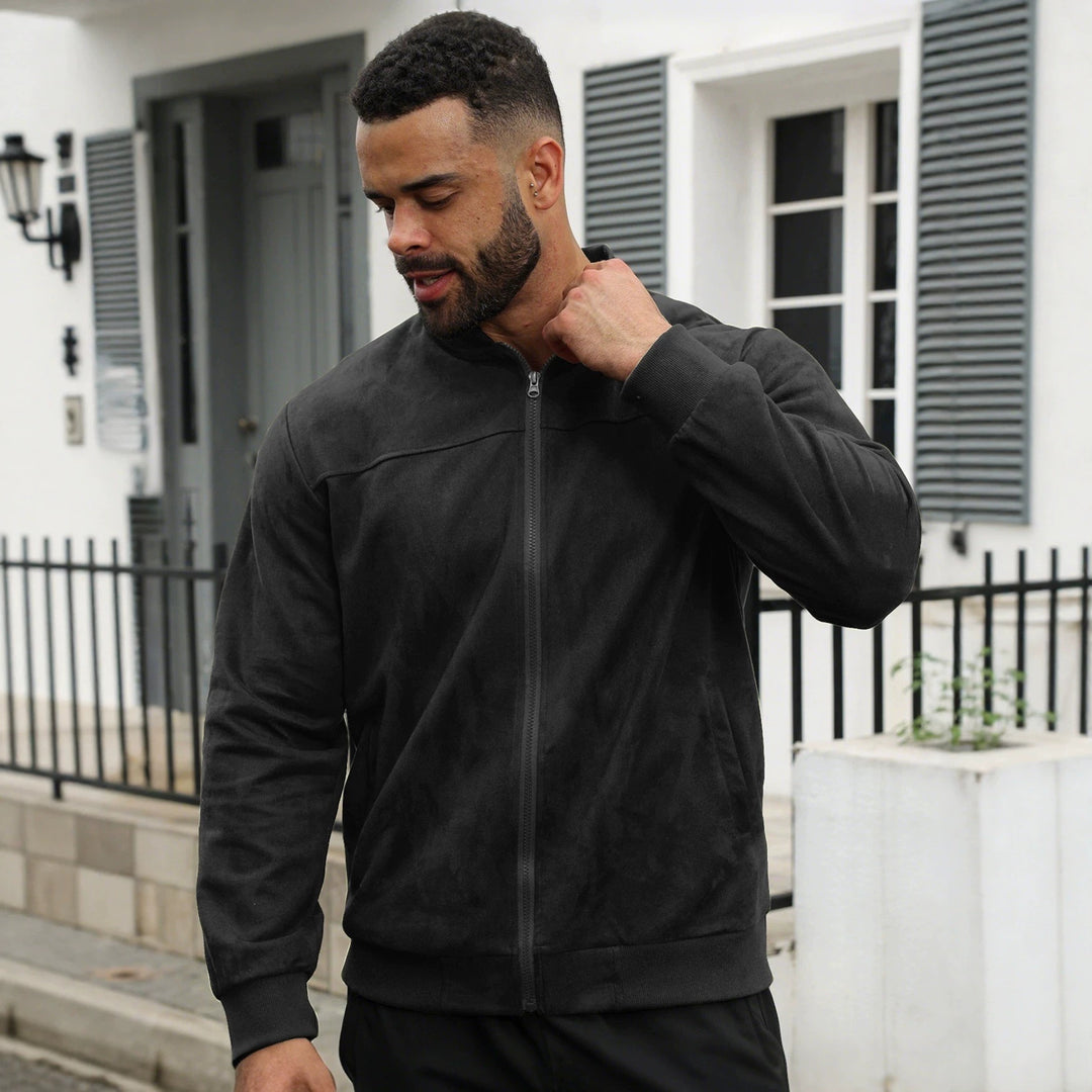 Herren Leichte Bomberjacke im Velours-Look mit Reißverschluss und Rippbündchen Drune