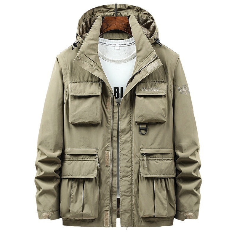 Herren Multifunktionale Utility-Fieldjacke mit Kapuze, Mehrfach-Taschen und Ripstop-Außenmaterial Drune