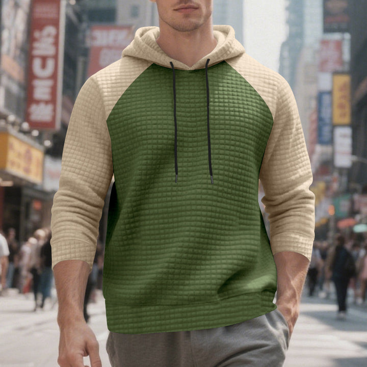 Herren nan strukturierter Raglan-Kapuzenpullover mit Waffelstruktur, Kordelzugkapuze und gerippten Bündchen Drune